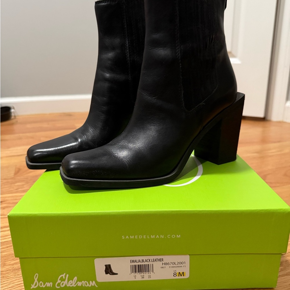 Sam Edelman Emalia Black Leather Heeled Boots